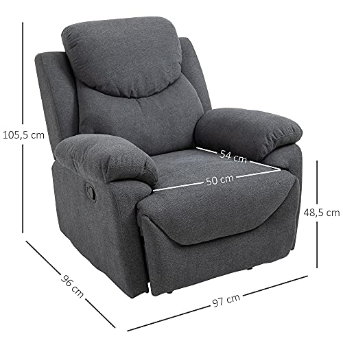 HOMCOM Butaca Tapizada Ergonómica Sillón Reclinable Manualmente 150 Grados con Reposabrazos y Reposapiés Acolchado Grueso de Esponja Soporta hasta 150 kg 97x96x105,5 cm Gris