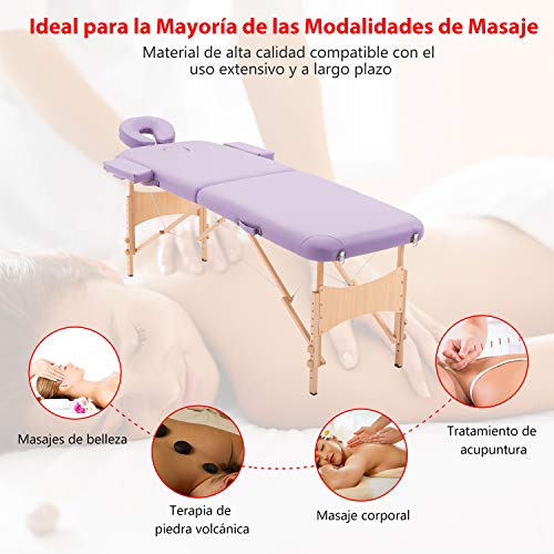 HOMCOM Cama De Masaje Madera 185 x 60cm Tatuaje Terapia Sofá Cama Morado NUEVO