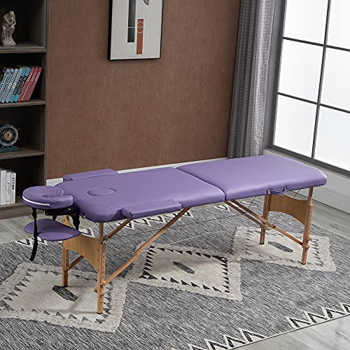 HOMCOM Cama De Masaje Madera 185 x 60cm Tatuaje Terapia Sofá Cama Morado NUEVO