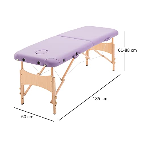 HOMCOM Cama De Masaje Madera 185 x 60cm Tatuaje Terapia Sofá Cama Morado NUEVO