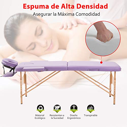 HOMCOM Cama De Masaje Madera 185 x 60cm Tatuaje Terapia Sofá Cama Morado NUEVO