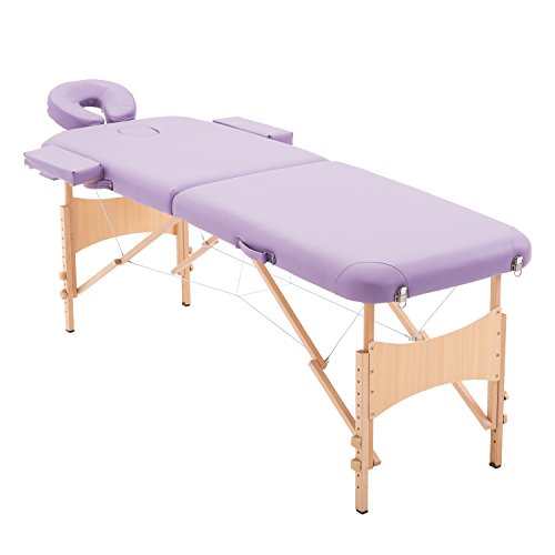 HOMCOM Cama De Masaje Madera 185 x 60cm Tatuaje Terapia Sofá Cama Morado NUEVO