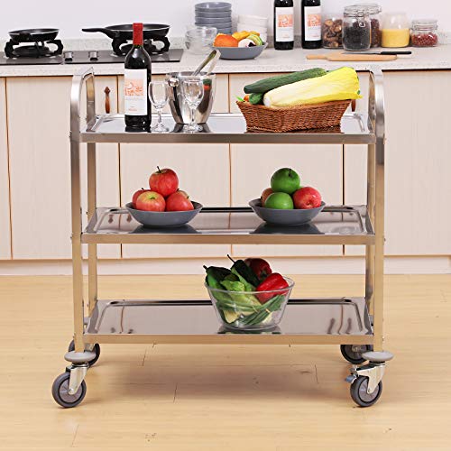 HOMCOM Carro de Cocina Multiusos Carrito Auxiliar con Ruedas Estantería Isla de Cocina 3 Niveles Carga 50kg Acero Inoxidable