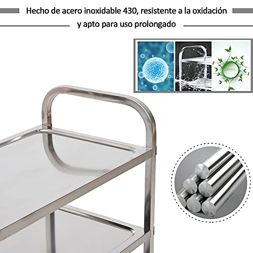 HOMCOM Carro de Cocina Multiusos Carrito Auxiliar con Ruedas Estantería Isla de Cocina 3 Niveles Carga 50kg Acero Inoxidable