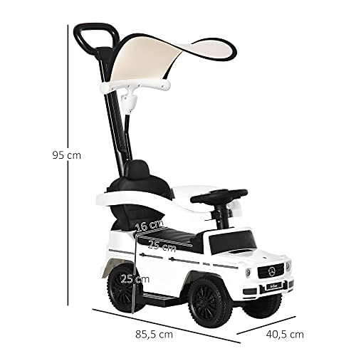 HOMCOM Coche Correpasillos para Niños +12 Meses Mercedes G350 Empujador Andador con Bocina Capota Extraíble Respaldo y Barandilla 85,5x40,5x95 cm Blanco