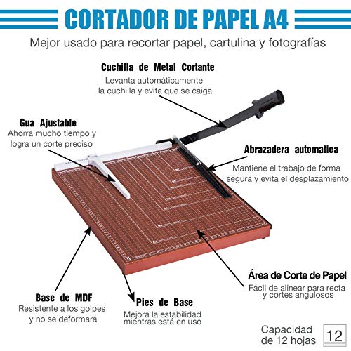 HOMCOM Cortador de Papel A3 Guillotina Profesional para Papelería Fotográfica Oficina Estudio Escuela Capacidad 12 Hojas con Regla Guía Cizalla de Cuchilla 65.5x40x6cm