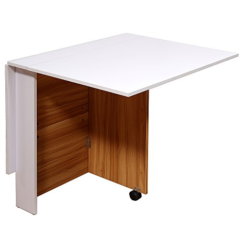 HOMCOM Mesa de Comedor Plegable con Ruedas Estante Multifuncional para Comedor Salón 3 Formas Mesa Auxiliar Mesa Auxiliar Blanco y Madera