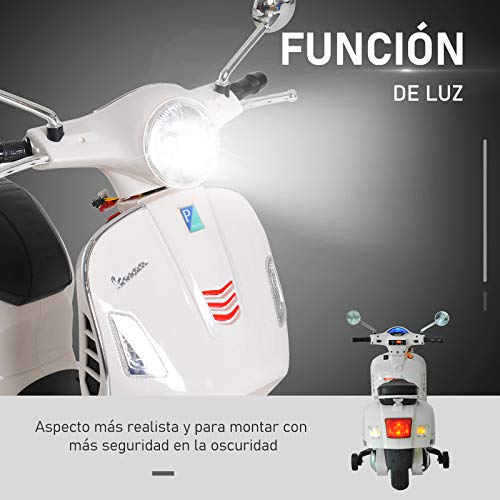 HOMCOM Moto Eléctrica Infantil Coche Triciclo Vespa Scooter Eléctrico a Batería con Luz MP3 USB Bocina para Niños Más de 3 Años Carga 30kg