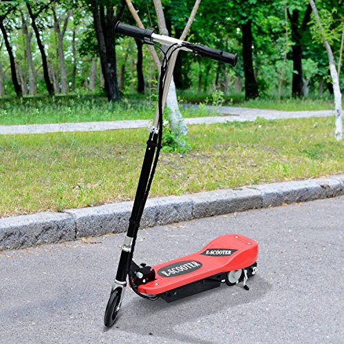 HOMCOM Patinete Plegable Niño Eléctrico Tipo Scooter con Manillar Azul Patinete Eléctrico Plegable con Manillar Ajustable Freno y Pie de Apoyo 120W Carga 50kg 78x37x99cm (Rojo)