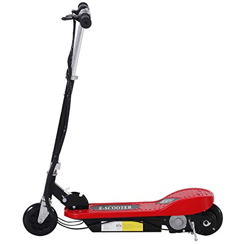 HOMCOM Patinete Plegable Niño Eléctrico Tipo Scooter con Manillar Azul Patinete Eléctrico Plegable con Manillar Ajustable Freno y Pie de Apoyo 120W Carga 50kg 78x37x99cm (Rojo)