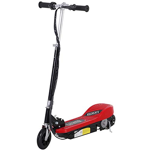 HOMCOM Patinete Plegable Niño Eléctrico Tipo Scooter con Manillar Azul Patinete Eléctrico Plegable con Manillar Ajustable Freno y Pie de Apoyo 120W Carga 50kg 78x37x99cm (Rojo)