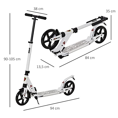 HOMCOM Patinete Plegable Scooter con Manillar Altura Ajustable Patinete para Adultos y Niños (más de 14 años) Tipo Monopatín con Freno Grandes Ruedas Carga 100kg