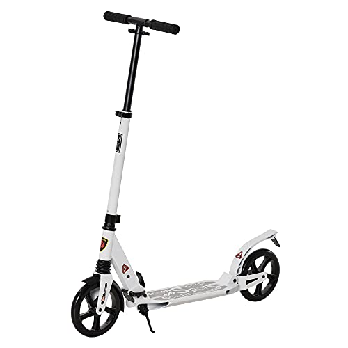 HOMCOM Patinete Plegable Scooter con Manillar Altura Ajustable Patinete para Adultos y Niños (más de 14 años) Tipo Monopatín con Freno Grandes Ruedas Carga 100kg