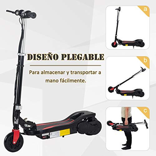 HOMCOM Patinete Scooter Eléctrico Plegable para Niños y Adolescentes Máx. 50 kg con Altura Ajustable Interruptor de Arranque y Frenos 75x36x82-93 cm Negro