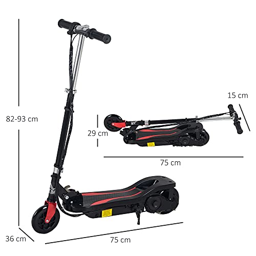 HOMCOM Patinete Scooter Eléctrico Plegable para Niños y Adolescentes Máx. 50 kg con Altura Ajustable Interruptor de Arranque y Frenos 75x36x82-93 cm Negro