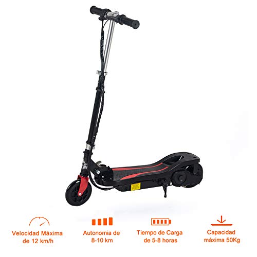 HOMCOM Patinete Scooter Eléctrico Plegable para Niños y Adolescentes Máx. 50 kg con Altura Ajustable Interruptor de Arranque y Frenos 75x36x82-93 cm Negro