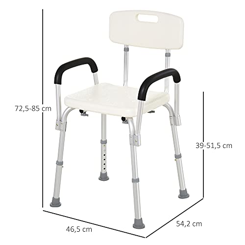 HOMCOM Silla de Ducha Altura Regulable con Respaldo y Apoyabrazos aguanta hasta 135 Kg