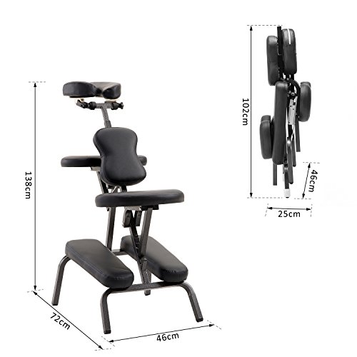 HOMCOM Silla de Masaje Plegable Portátil para Fisioterapia Rehabilitación Tatuaje Sillón de Tratamiento Ajustable con Bolsa de Transporte Acero Carga 150kg