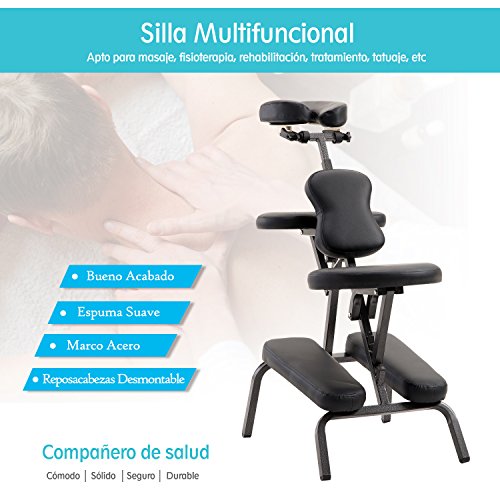 HOMCOM Silla de Masaje Plegable Portátil para Fisioterapia Rehabilitación Tatuaje Sillón de Tratamiento Ajustable con Bolsa de Transporte Acero Carga 150kg