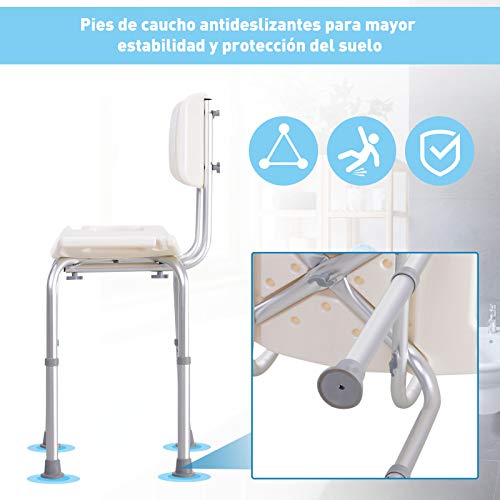 HOMCOM Silla ducha aluminio ayuda baño taburete banqueta regulable ajustable wc asiento