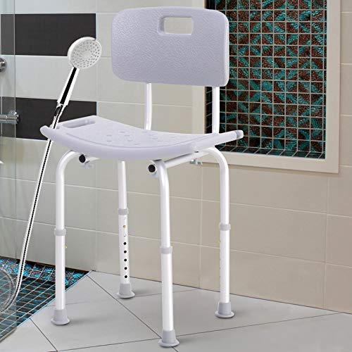 HOMCOM Silla Ducha Aluminio Baño Taburete Regulable + Respaldo Silla Antideslizante WC