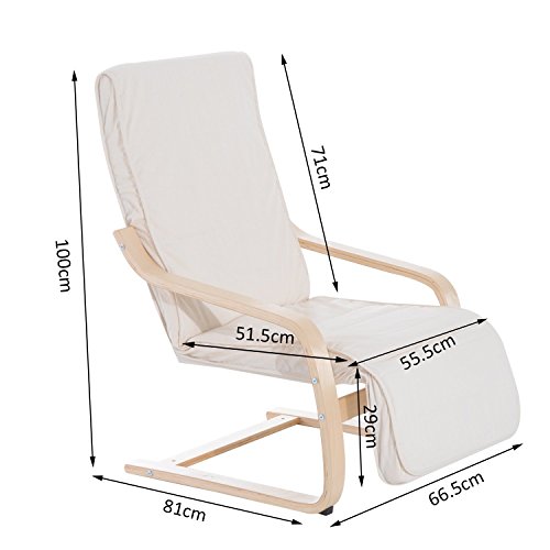 HOMCOM Sillón de Relax Silla de Relax Madera de Abedul Reposapiernas a 5 Niveles 66.5x81x100cm 2 Colores (Beige)