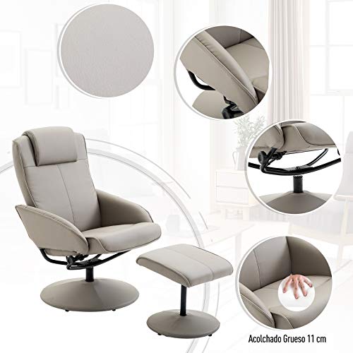 HOMCOM Sillón Relax con Reclinación hasta 145° Giratorio 360° con Reposapiés 78×67×98cm