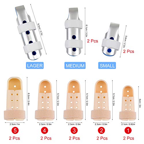 Homgaty 16 juegos de férulas de dedo, 10 piezas de plástico de apoyo para férula de dedo y 6 piezas de metal para el dedo estabilizador ajustable