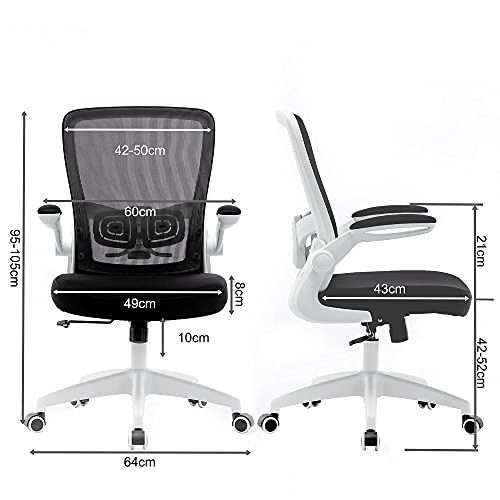 HOMIDEC Silla de Oficina Ergonómica, Sillón Giratoria con Reposabrazos Ajustables y Soporte Lumbar，Altura Ajustable y Ruedas Silenciosas Silla Escritorio de Malla Transpirable, Carga Máxima 150kg