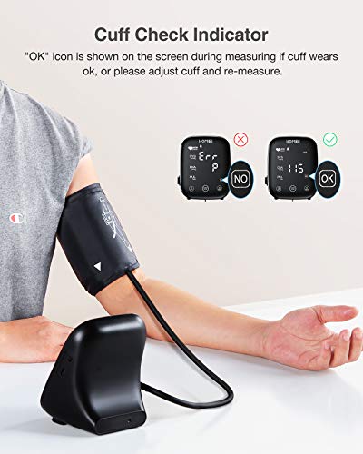 HOMIEE Tensiómetro de Brazo, Monitor de la presión Arterial con Gran Pantalla LED, Deteccion de Irregular Arritmia, Pantalla táctil, 2x90 Memoria y Recargable USB, Brazalete 22-42 cm