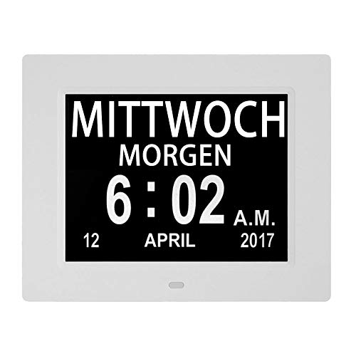 Honeyhouse Despertador digital de 8 pulgadas, con texto grande y calendario electrónico, día para enfermos de demencia, personas mayores, discapacitados visuales, niños pequeños