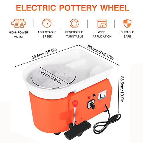 Hot Wing Disco de alfarero eléctrico – 25 cm molinillo de cerámica 350 W motor sin escobillas 300 rpm control de palanca y pedal – Naranja