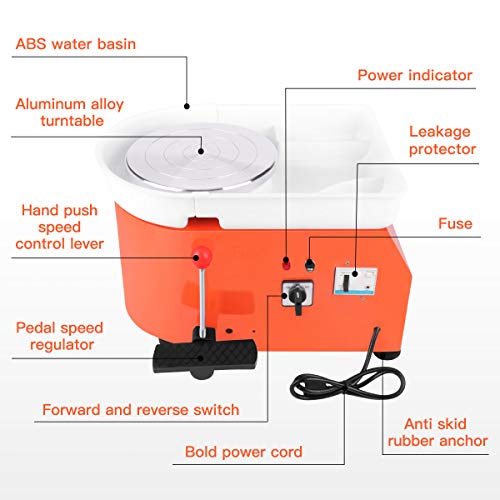 Hot Wing Disco de alfarero eléctrico – 25 cm molinillo de cerámica 350 W motor sin escobillas 300 rpm control de palanca y pedal – Naranja