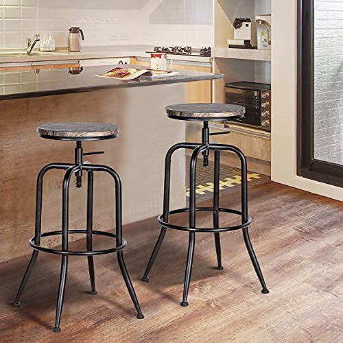 HOUSE IN BOX.COM 2X Taburete de Bar Silla Giratoria de 360 Grados Estilo Industrial Moderno Altura Ajustable Taburetes Acero Madera MDF con Patas Curvadas para Bar Cocina (Nuez)