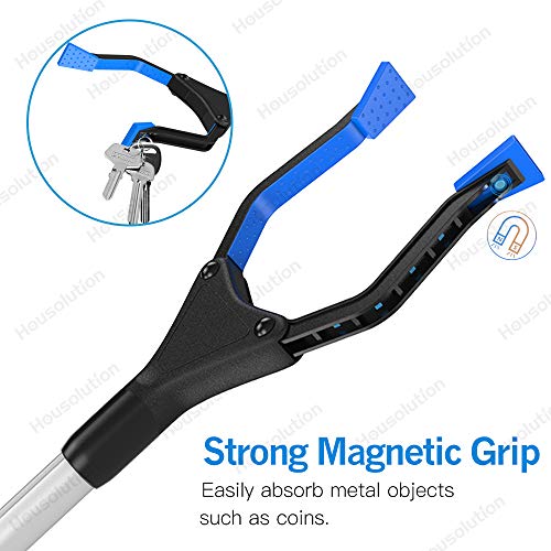 Housolution Pinza Extensiva Larga, 32inch Plegable Herramienta de Captura Magnético con Imán, Herramienta de Alcance de Aluminio con Agarre de Goma Giratorio, Extensor de Brazo Largo - Azul