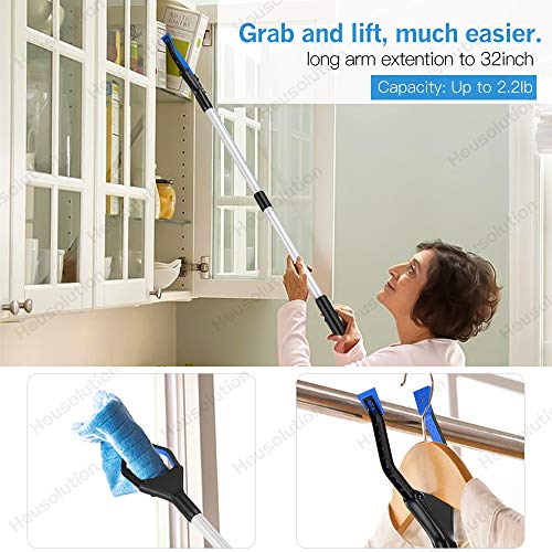 Housolution Pinza Extensiva Larga, 32inch Plegable Herramienta de Captura Magnético con Imán, Herramienta de Alcance de Aluminio con Agarre de Goma Giratorio, Extensor de Brazo Largo - Azul