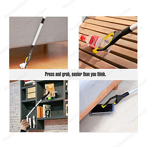 Housolution Pinzas Extensibles Larga, [2 PZS] 32" Plegable Herramienta de Captura de Alcance de Aluminio con Agarre de Goma Giratorio, Extensor de Brazo Largo para Recogedor de Basura - Amarillo