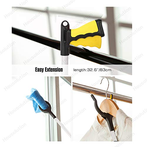 Housolution Pinzas Extensibles Larga, [2 PZS] 32" Plegable Herramienta de Captura de Alcance de Aluminio con Agarre de Goma Giratorio, Extensor de Brazo Largo para Recogedor de Basura - Amarillo