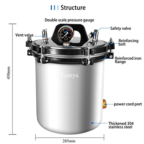 Huanyu - Esterilizador de vapor de alta presión para uso en laboratorio, 18 L, 0,145 – 0,165 Mpa | acero inoxidable