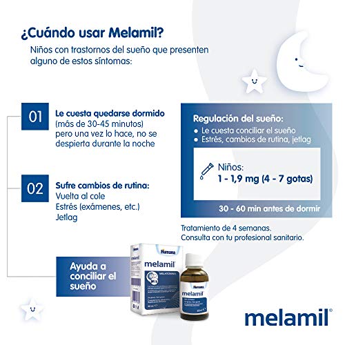 Humana Melamil, Melatonina Al 99%, Ayuda A Conciliar El Sueño, Complemento Alimenticio En Gotas para Niños Y Adultos, 30 ml