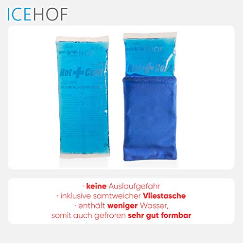 ICEHOF bolsa gel frio (5x) con funda - Suave, larga duración de refrigeración para lesiones, varios tamaños, compresas de frío, bolsa de hielo reutilizable