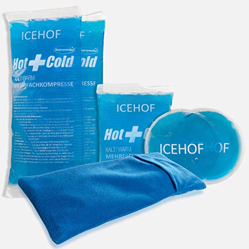 ICEHOF bolsa gel frio (5x) con funda - Suave, larga duración de refrigeración para lesiones, varios tamaños, compresas de frío, bolsa de hielo reutilizable