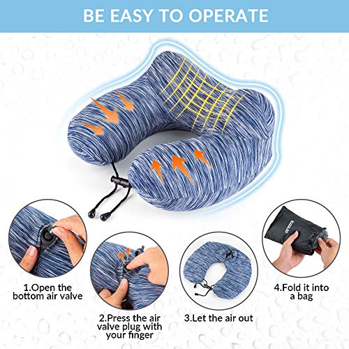 iCOOLIO Almohada cervical hinchable para coche, tren y avión, almohada un viaje agradable, cojín de viaje, antifaz los ojos, tapones oídos con bolsa transporte, accesorios viajes