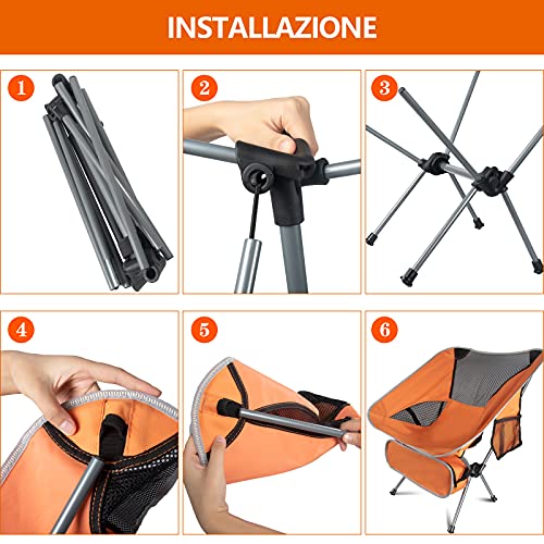 IDOORYTHE Silla Plegable playasillas, de Pesca portatil Tubo de Acero Engrosado y Cuerda elástica, Exteriores/Camping/Deportes/Picnic, hasta 120KG (Naranja Vibrante)