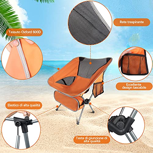 IDOORYTHE Silla Plegable playasillas, de Pesca portatil Tubo de Acero Engrosado y Cuerda elástica, Exteriores/Camping/Deportes/Picnic, hasta 120KG (Naranja Vibrante)