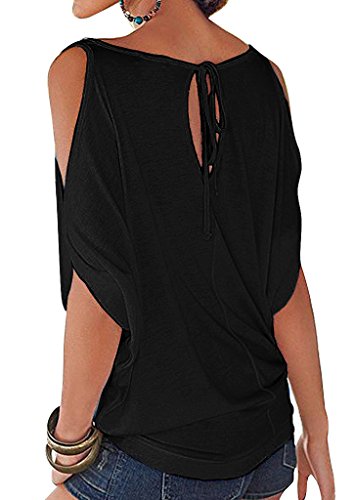 iMixCity Verano Camisas De Hombro Frío Blusas Tops del Batwing Camisetas sin Mangas Camiseta Casual Camiseta para Mujer (3XL, Negro)