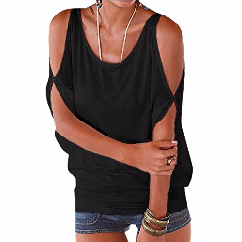 iMixCity Verano Camisas De Hombro Frío Blusas Tops del Batwing Camisetas sin Mangas Camiseta Casual Camiseta para Mujer (3XL, Negro)