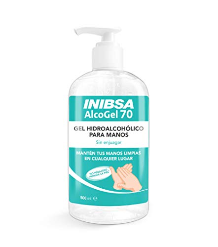 Inibsa Alcogel 70 Gel Hidroalcóholico Manos, Sin Enjuagar, No Pegajoso, Contiene Glicerina que Hidrata la Piel - Gel de Manos para Una Limpieza Profunda, Azul, 500 Mililitros