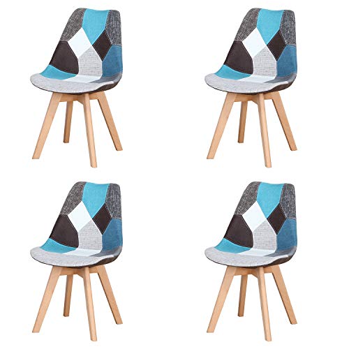 INJOY LIFE - Juego de 4 sillas de comedor modernas con patas de madera maciza y asiento acolchado suave para cocina, sala de estar, oficina, color azul