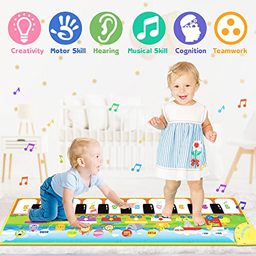 Innedu Alfombra de Piano, Alfombra Musical de Teclado con 8 Sonidos de Animales & 3 Sonidos de Instrumentos, Tapete de Piano Baile para Niños Niñas, 110 x 36 cm